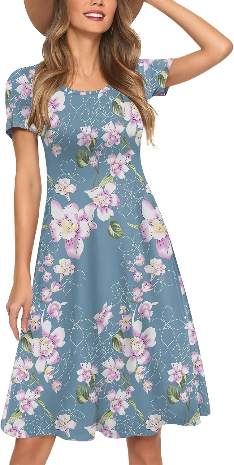 Yincro Women's Summer Casual Dresses 2026 Short Sleeve Knee-Length Dress with Pockets - Image 2