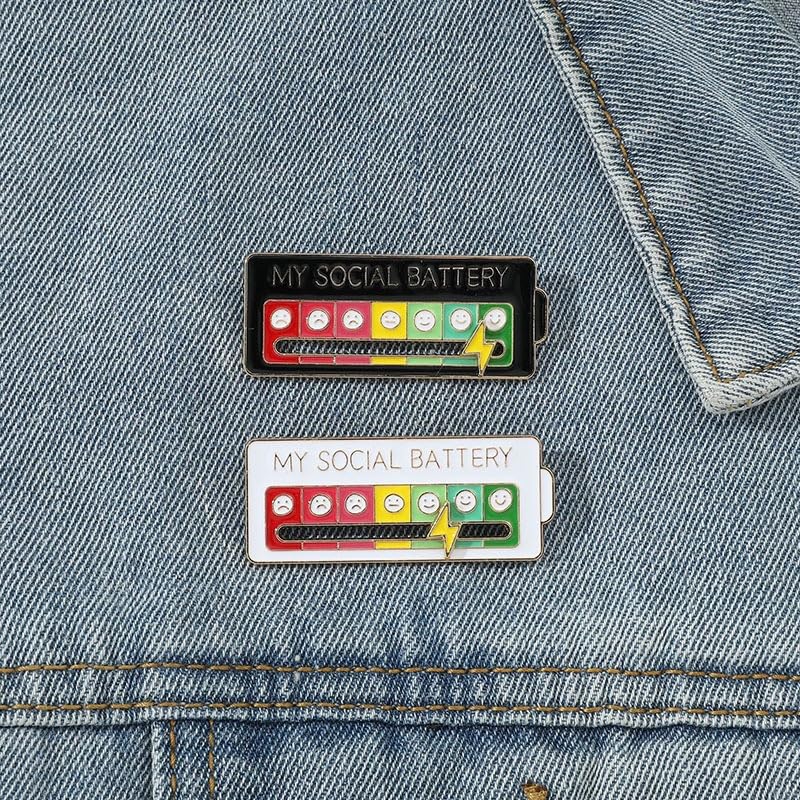 Image of 2 PCS Social Battery Enamel Pins - Adjustable 7-Day Mood Slider Brooches, Cute Emotional Pins for Women, Backpacks, Hats, Jackets & Accessories (Express All Your Moods)