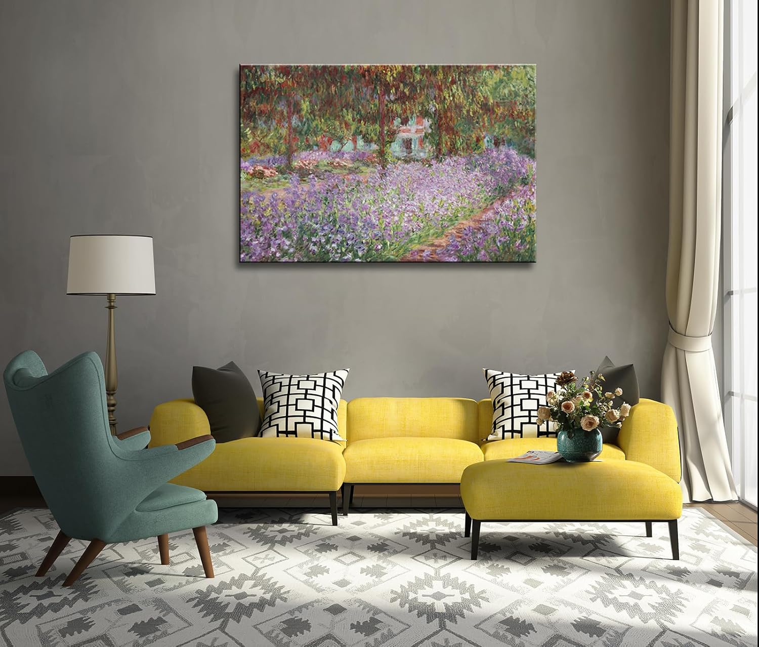Irises in Monet's Garden, 1900 by Claude Monet Canvas Wall Art Decor Framed Famous Painting Print for Bathroom Bedroom Wall Decoration 24"x36"