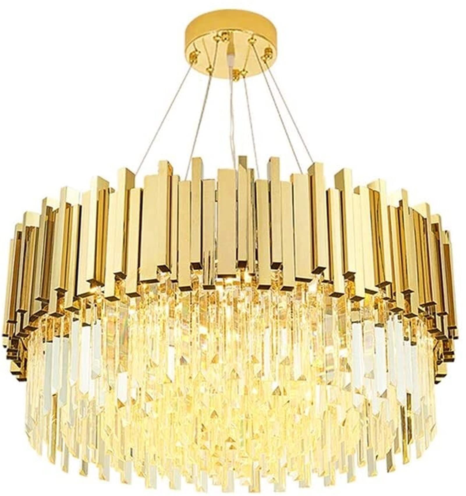 LYMSXAZOU Chandelier Pendant Light Fixture - Contemporary Crystal Brass Hanging Lamp for Indoor Decor, LED Elegant Ceiling Dining Room, Bathroom, Bedroom