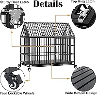 Vista 3 de Jaula indestructible de 50 pulgadas para perros con ruedas, a prueba de escapes, doble puerta para interiores, alta ansiedad, perrera de acero