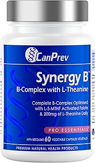 CanPrev Synergy B Complex with L-Theanine 60 Capsules 30-Day Supply - Promote Mental Relaxation, Improve Energy, Cognitive Clarity and Support Body & Mind - Vegan, Non-GMO and Gluten-Free