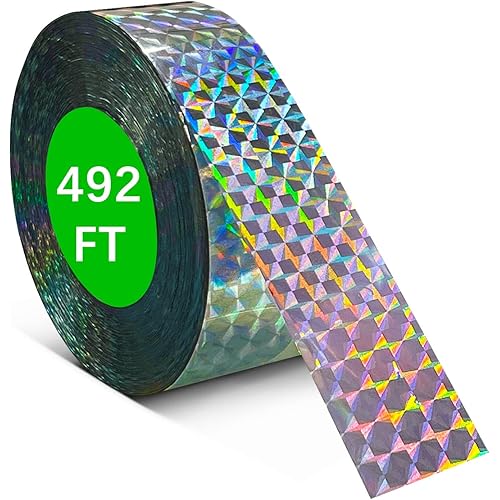 [492FT] Effective Birds Scare Ribbon, Reflective Flash Reflectors to Keep Pigeons, Hawks, Woodpeckers, Geeses Away from Trees Plants Crops