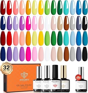 MODELONES 32Pcs Nail Polish Set, 28 Colors Rainbow Colorful Gel With Glo...