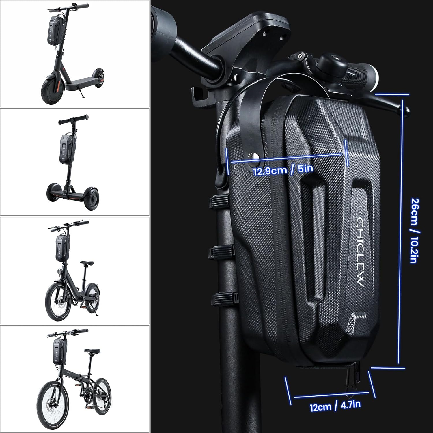 CHICLEW 3L Large Scooter Bag with Handle, Portable Electric Scooter Storage Bag, Waterproof XL Handlebar Pouch Bag for Scooters, Bikes, Segway Niu, with Small Coded Lock & Screw Fixation Design