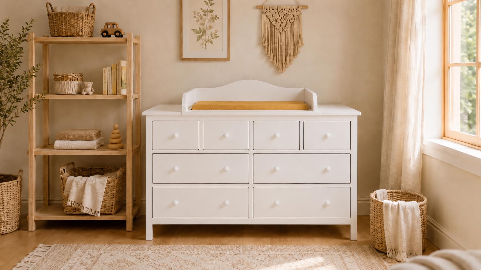 KraftKids Wickelaufsatz weiß passend für GULLABERG Kommode mit 8 Schubladen, 168 cm - Wickelfläche 78 x 78 cm, seitliche Abdeckblenden, abnehmbar