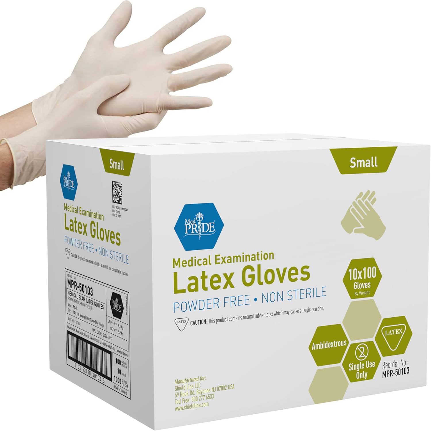 MED PRIDE Disposable Latex Medical Grade Exam Gloves, Powder-, Heavy Duty 5 Mil, Puncture Resistant, Comfort Fit (Small/1000 White)