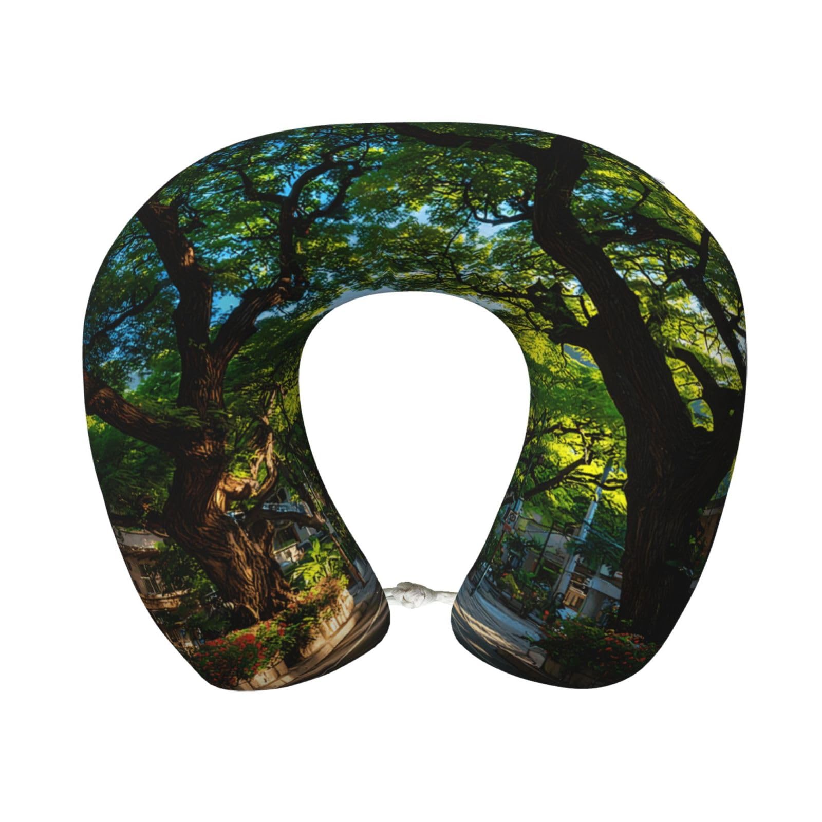 BOAIHH Street In The Early Morning Memory Foam Travel Pillow for Soft Comfort Fits Snugly for Naps Office, and Airplane Use