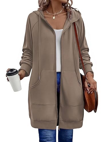 Zeagoo Women's Zip Up Hoodies Long Sleeve Long Tunic Sweatshirts