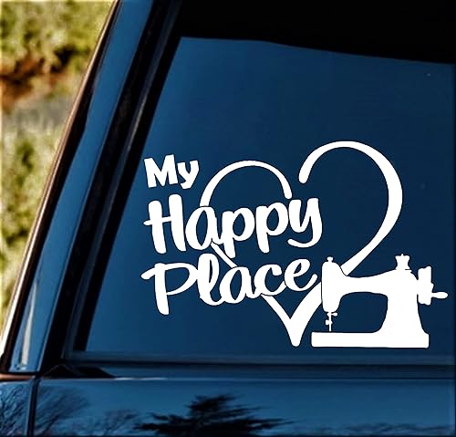 Miniatura 3 de My Happy Place Sewing Machine Love Quilting Decal Sticker for Car Window BG 853
