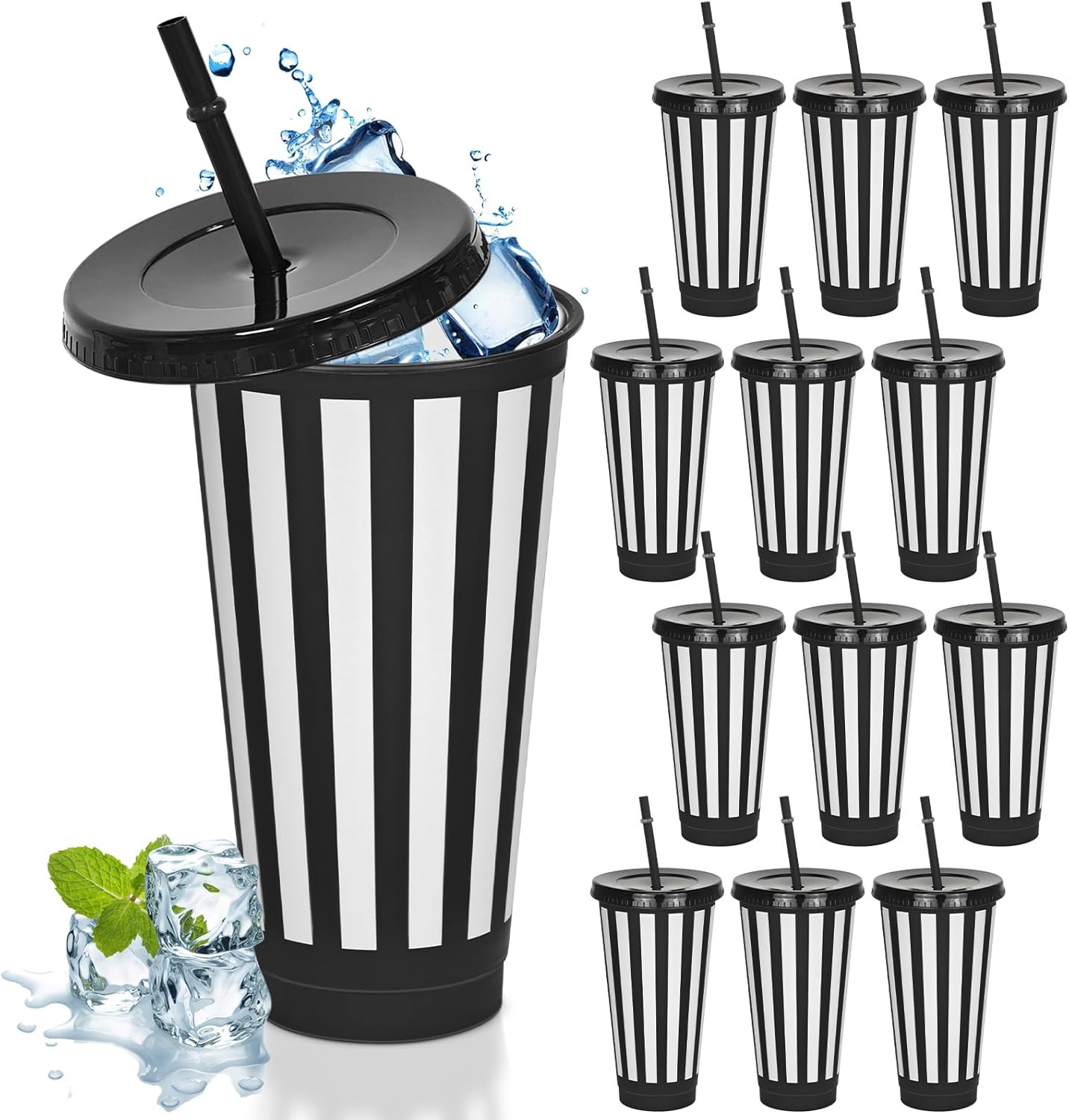 Cinrobiye 24 PCS Christmas Winter Snowflake Party Cups with Lid and Straw 24oz Reusable Plastic Drinkware Bulk Water Bottles for Holiday, Classroom, and Winter Party Supplies