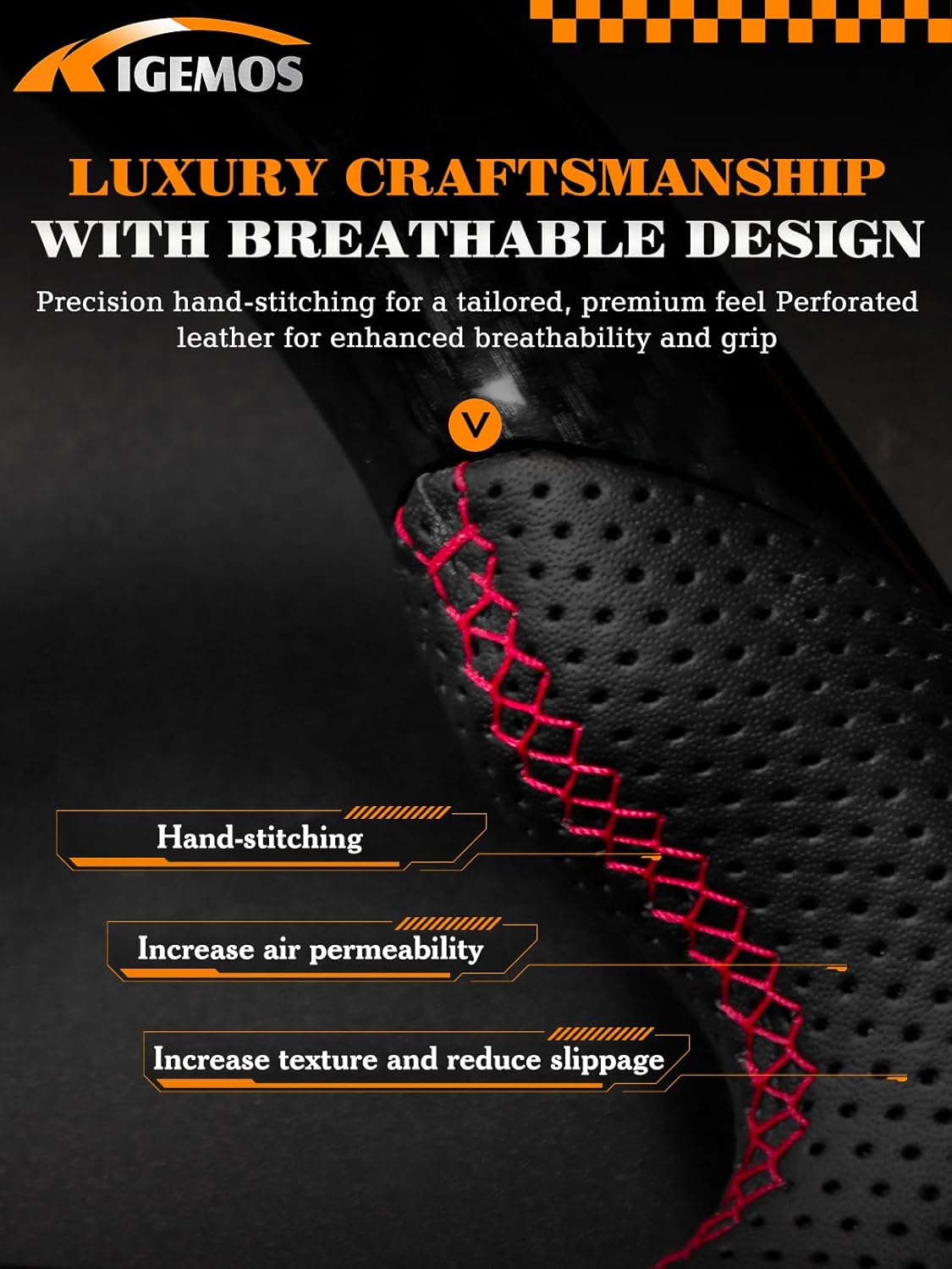 Hydro-Dip Carbon Fiber Steering Wheel for Ram 1500 2013-2018 D-Shaped Racing Design and Nappa Perforated Leather Grip with Red Hand-Stitched Steering Wheel (No Paddle Shifter)
