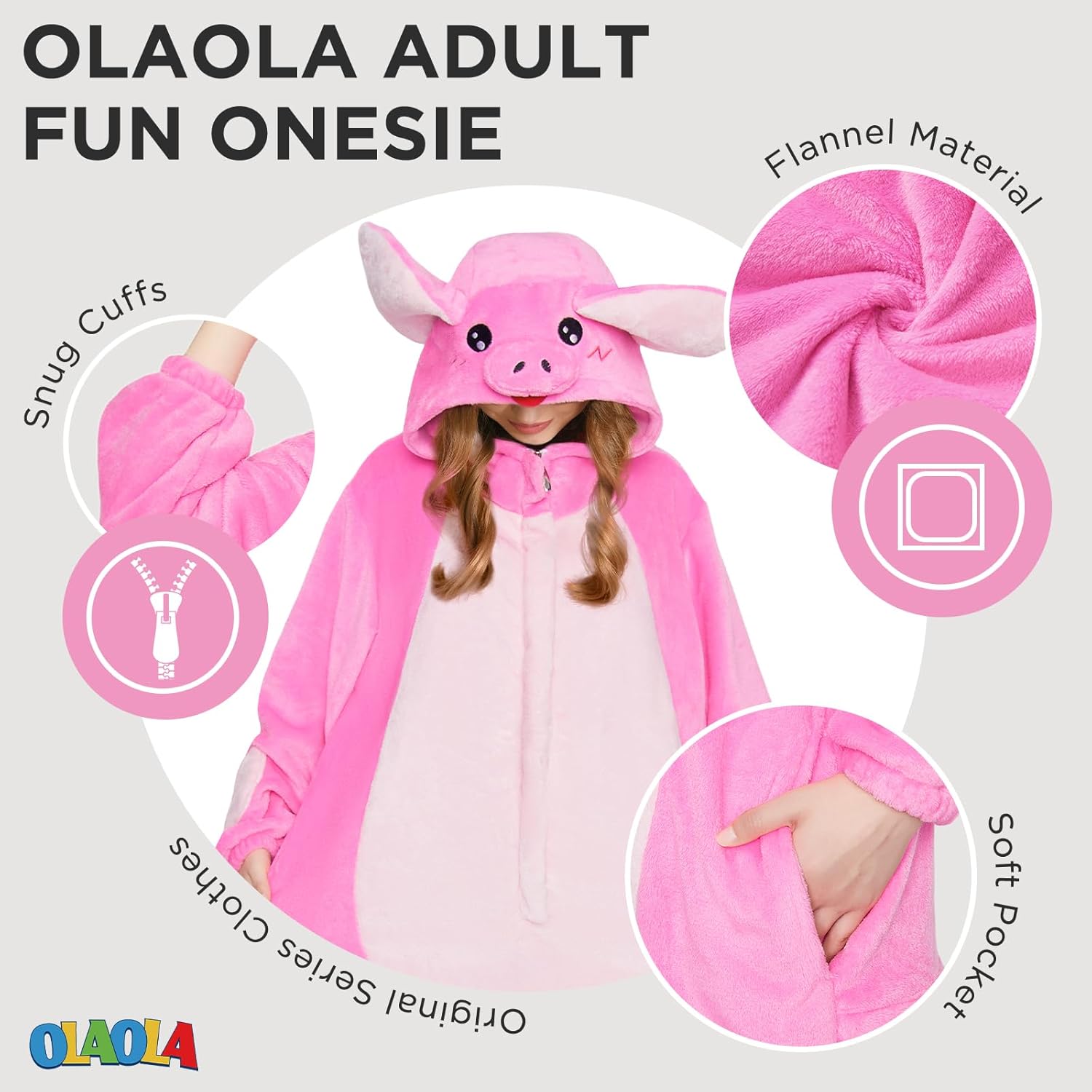 OLAOLA Adult Onesie, Unisex Animal Cosplay Costume, Flannel Pajamas One Piece Halloween Sleepwear - Image 2