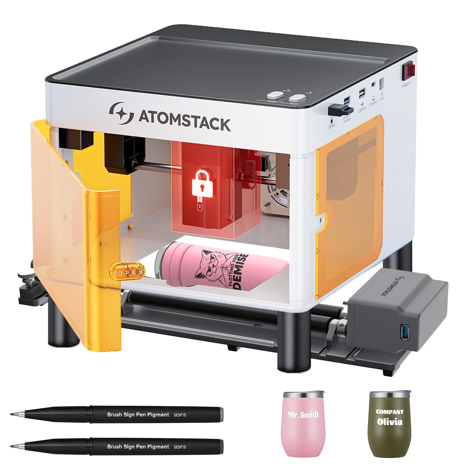 ATOMSTACK P1 5W Laser Engraving Machine with R6 360° Rotary Roller, Safe Cutting, Portable Laser Engraver, Engraving and Cutting on Wood, Metal, Glass, Suitable for Beginners