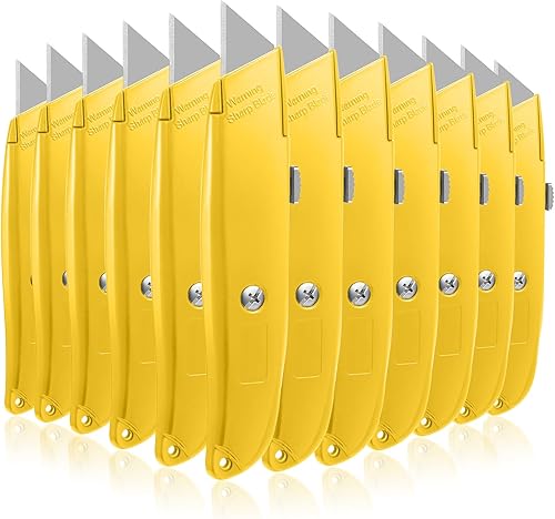 Miniatura 8 de Lasnten 12 piezas cortador de cajas a granel retráctil cuchillo utilitario de aleación de aluminio resistente, cuchillo para alfombras, abridor de