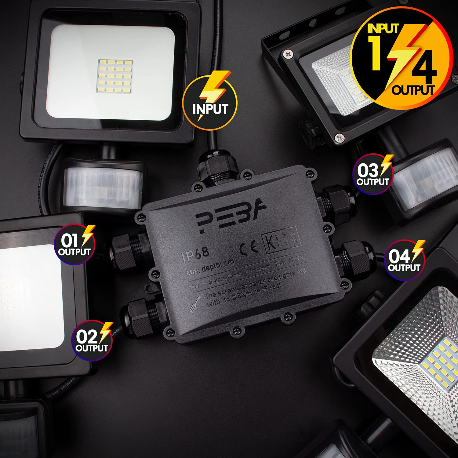 Best Promo Waterproof Junction Box IP68 5-way Outdoor Cable Square Electrical Connector Boxes with Terminal External Sleeve Coupler for 4mm-14mm Diameter Cable,4 packs Buy 1 get 1 🔥 Waterproof Junction Box IP68 5-way Outdoor Cable Square Electrical Connector Boxes with Terminal External Sleeve Coupler for 4mm-14mm Diameter Cable,4 packs