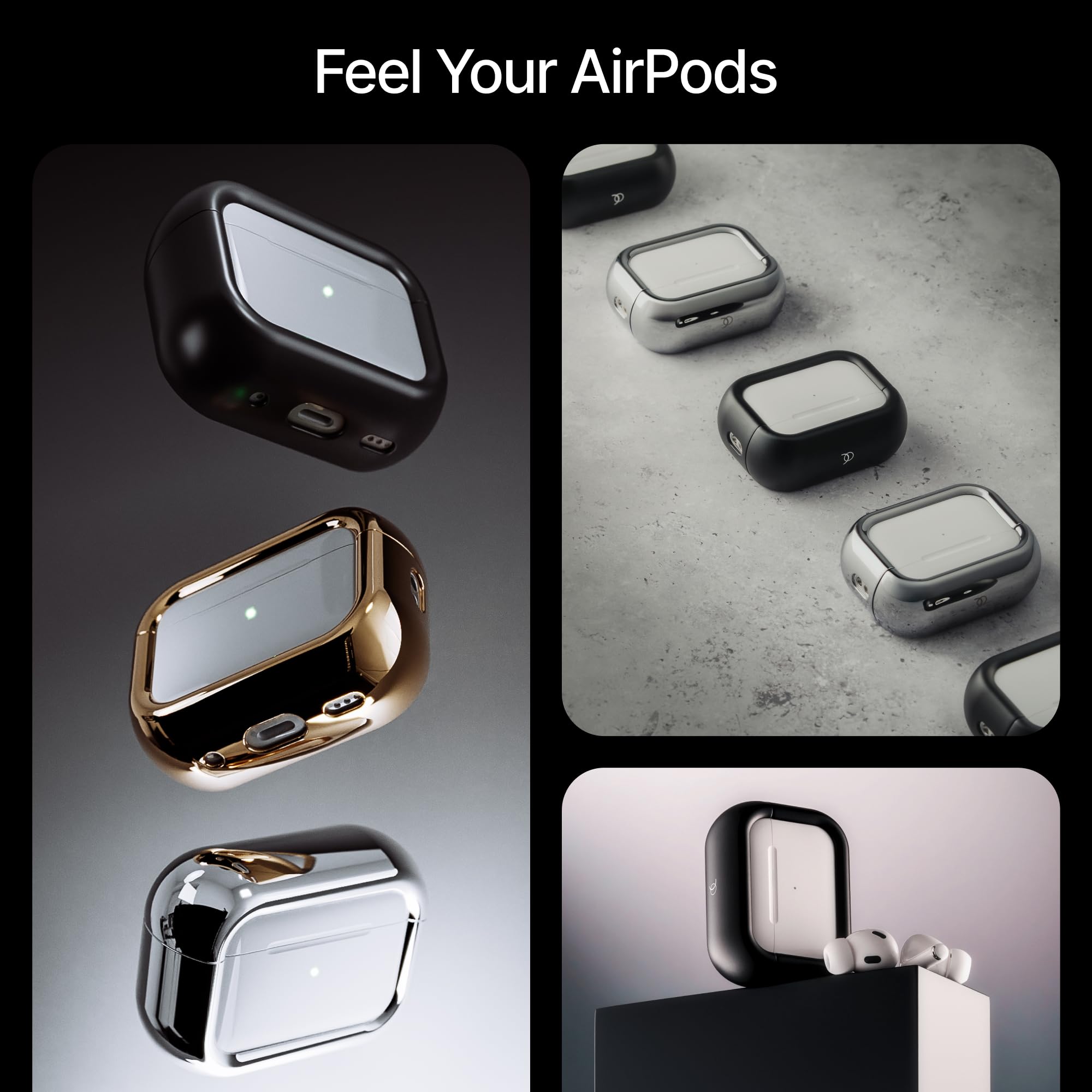 Arc Pulse Funda AirPods Pro (2024), Protección Minimalista con Carcasa de Aluminio + Inserciones de elastómero, Funda Deslizante para Estuche de Carga