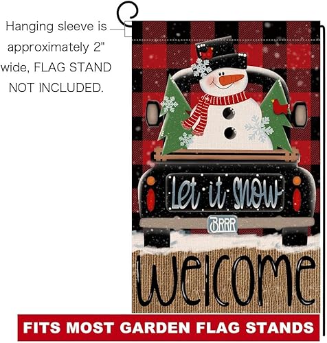 Miniatura 6 de BLKWHT Bandera de jardín de muñeco de nieve de invierno de 12 x 18 pulgadas, vertical, doble cara, negro, camión de granja, Navidad, vacaciones,