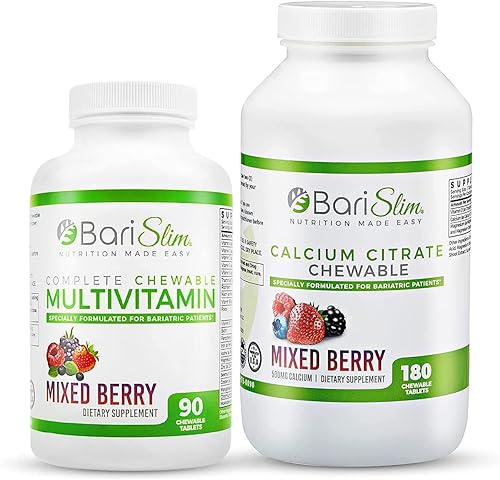 BariSlim Citrato de calcio bariátrico y multivitamínico bariátrico masticable completo, vitamina bariátrica y suplemento para cirugía post