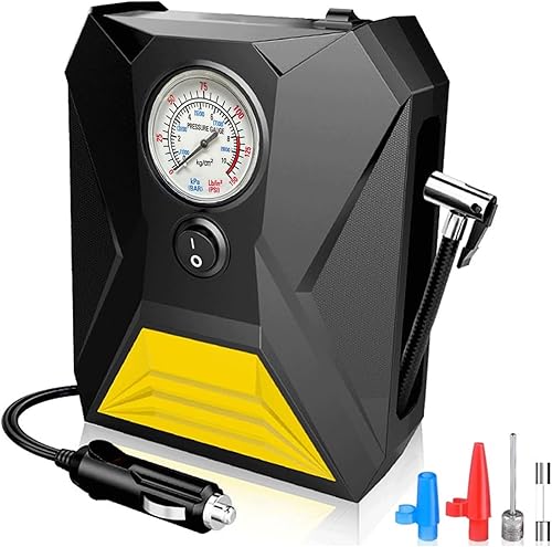 Compresor de aire para inflador de neumáticos, bomba de aire portátil de 12 V CC con indicador de presión y luz LED de emergencia para neumáticos de