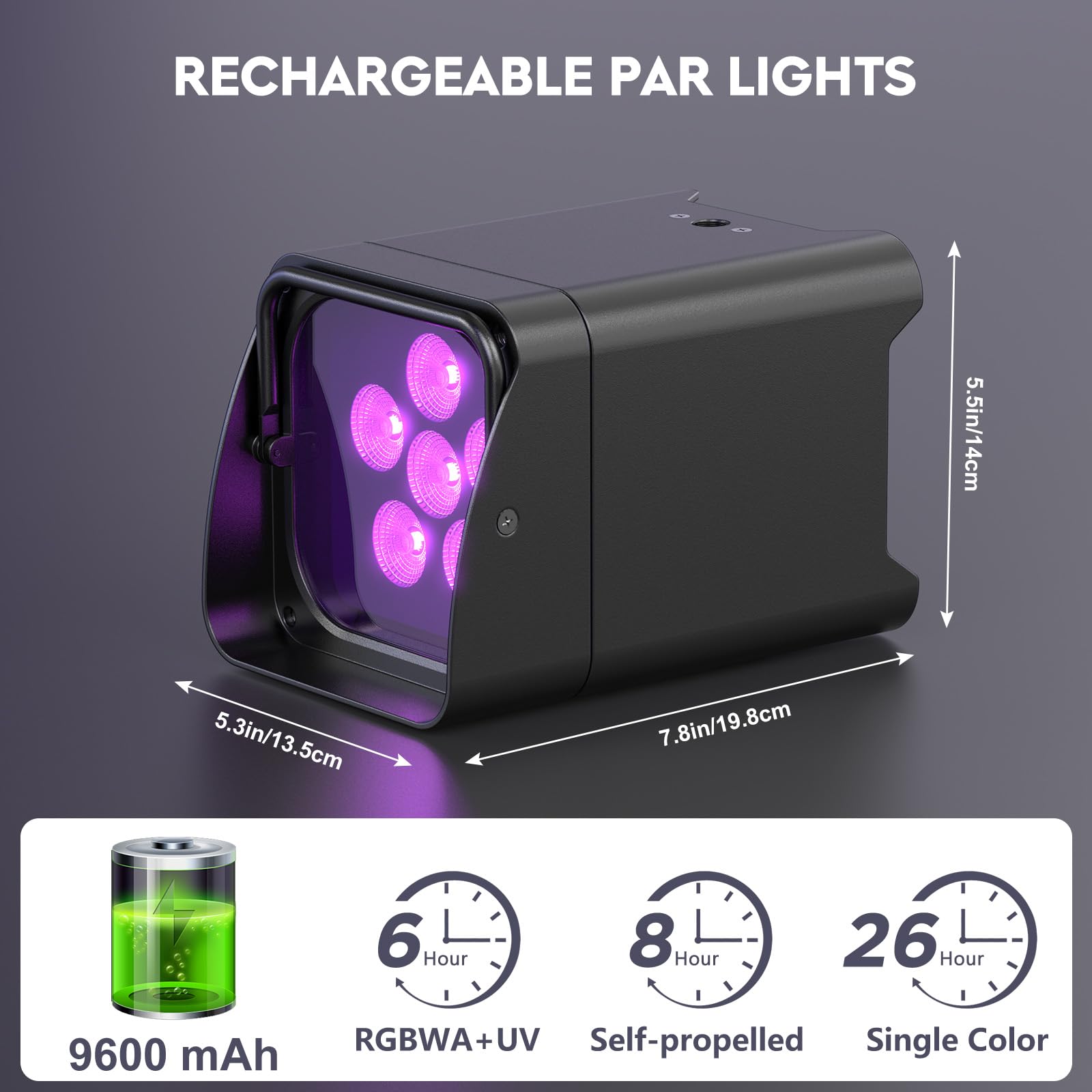 2PCS 6 * 18W LED Akku Par Licht, 6 in 1 RGBWA+UV Disco Partylicht mit 9600mAh, Bühneneffekt Scheinwerfer mit Batterie Fernbedienung/APP/DMX, Wiederaufladbar Geeignet für Bühne Party Geburtstag Club