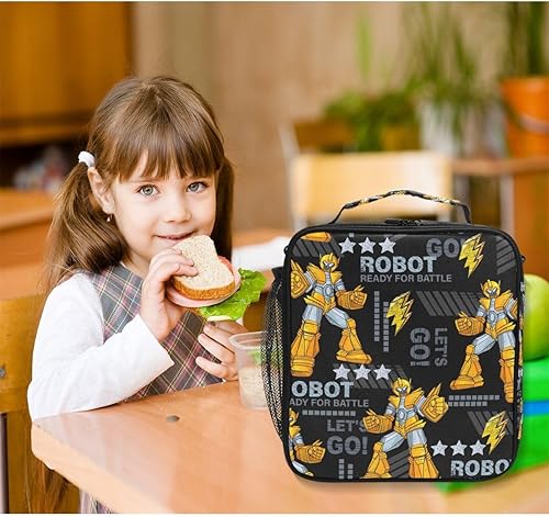 Miniatura 6 de Lonchera de robots de estilo urbano para niñas y niños, bolsa de almuerzo para niños, bolsa de almuerzo para niños, bolsa térmica aislada para