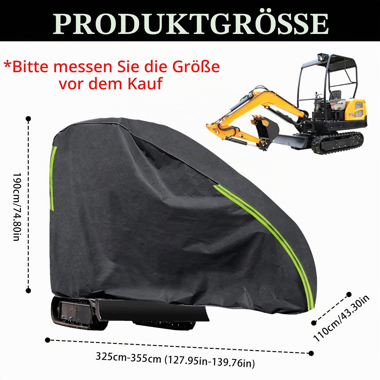 Baggerabdeckung, 420D Abdeckung für Minibagger 800-1600kg, Wasserdicht Atmungsaktive Baggerplane, Minibagger Abdeckplane Gegen Regen, Schnee, Wind, UV-Strahlung und Laub