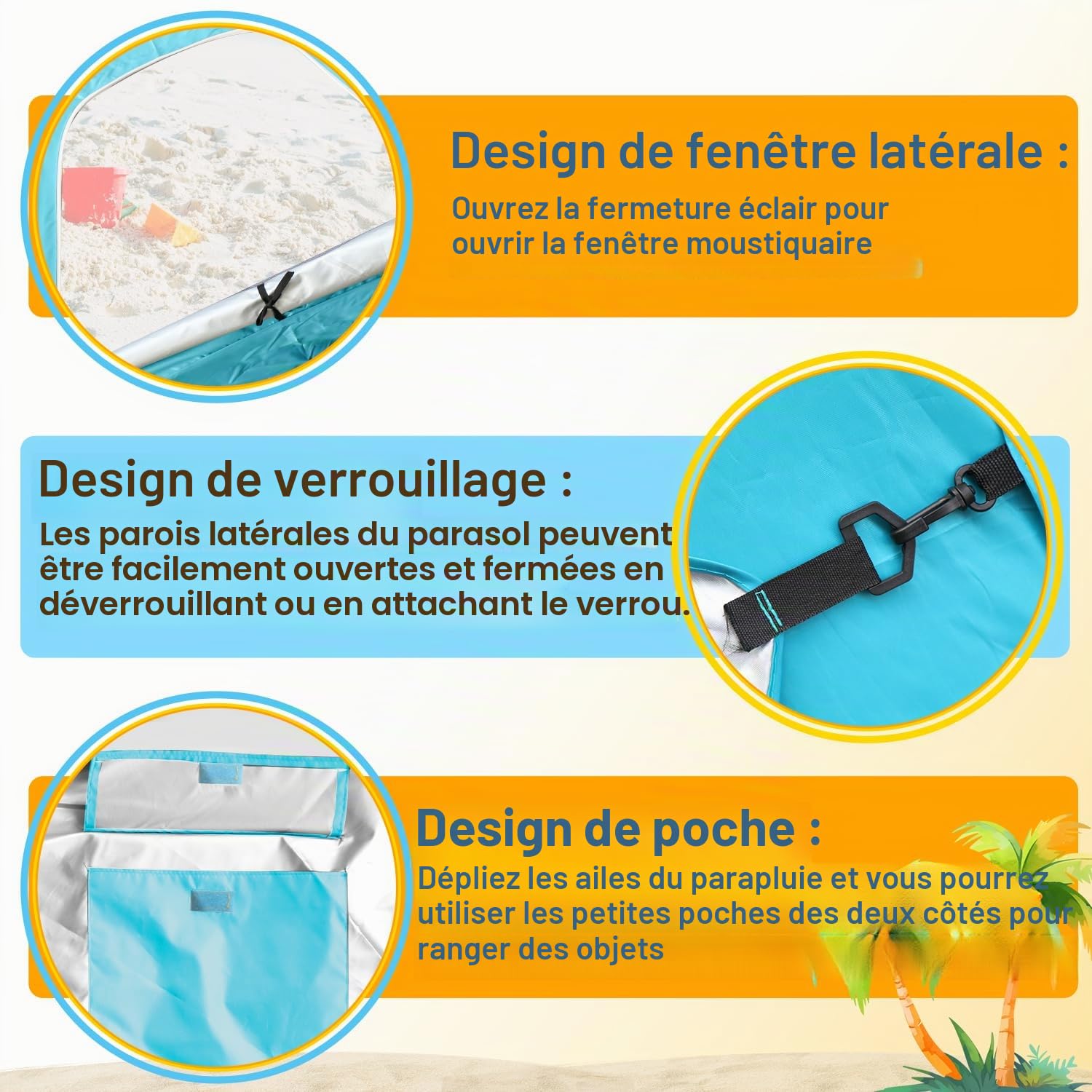 Herrselsam Parasol tente de plage | Parasol robuste 2 en 1 pour plage et jardin | Crème solaire imperméable anti-UV | Pliable multifonctionnel | Bleu ciel