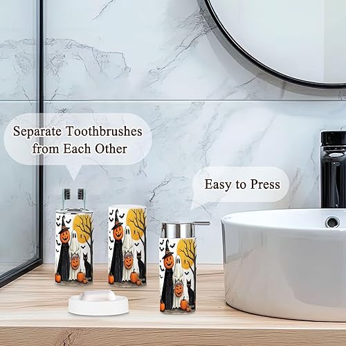Miniatura 2 de Juego de accesorios de baño, 6 piezas, brujas rústicas, fantasmas, calabazas, gato negro, calabaza, fantasma, bruja, soporte para cepillos de