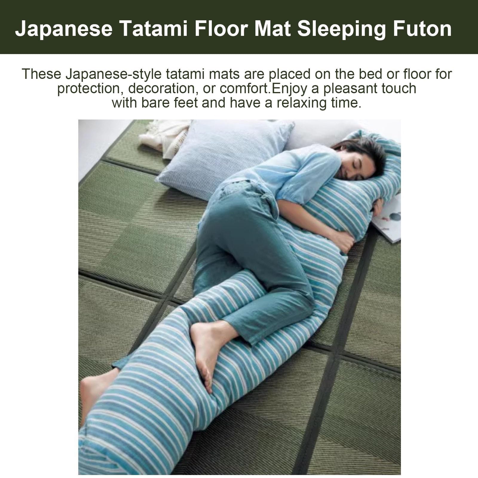 Esterilla Tatami Japonés Igusa Colchón de Suelo Alfombra Tapete de Juegos(Green,195x195cm)