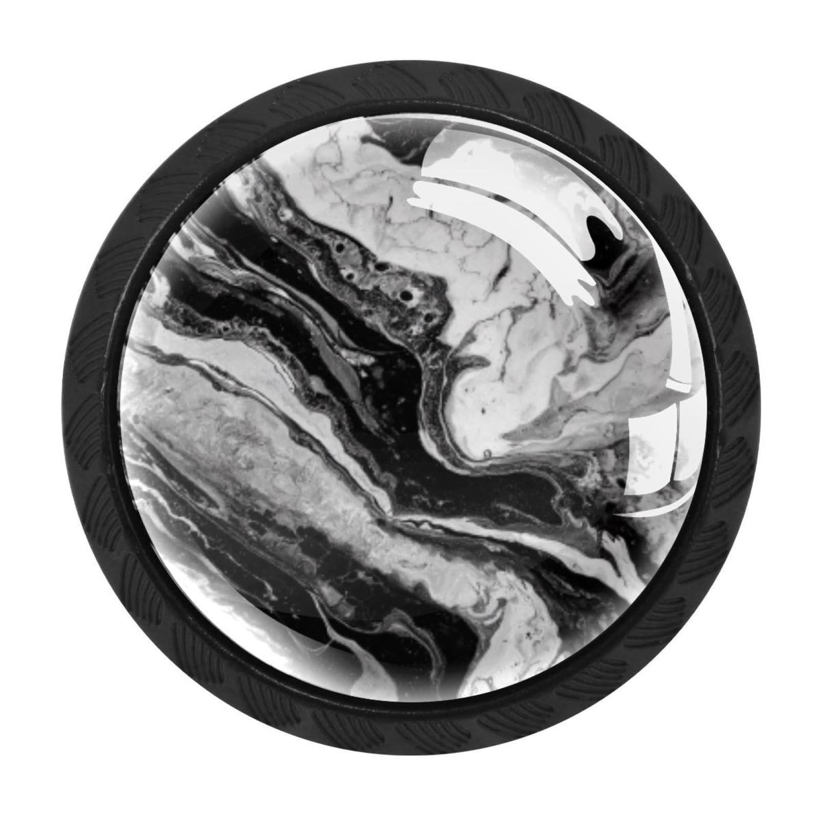 CHENZZZZ 4 Pack Black Marble Black White Abstract Art (1) Drawer Knobs, Cabinet Knobs Round Glass Knobs for Kitchen Cabinet Hardware Bathroom 35MM