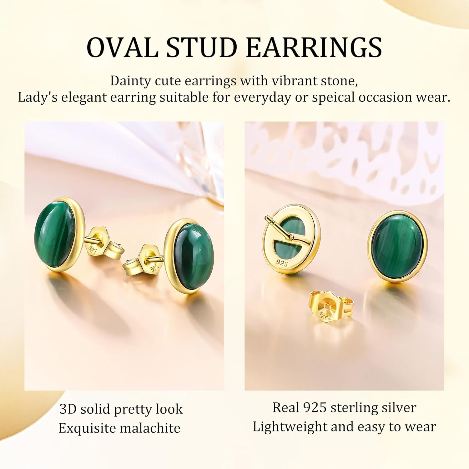 AIBAO Real Turquoise/Lapis Lazuli/Malachite Stud Earrings for Women Western Boho Jewelry Hypoallergenic 925 Sterling Silver Earrings Studs - Image 4