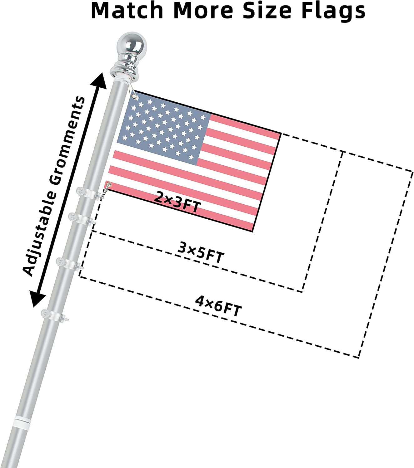 OUTNEE 6FT Flag Pole Kit for American Flag, Suitable for 2x3, 3x5, 4x6 Flag Heavy Garden flagpole. Adjustable Residential Flag Poles with Flag Pole Bracket for House Yard
