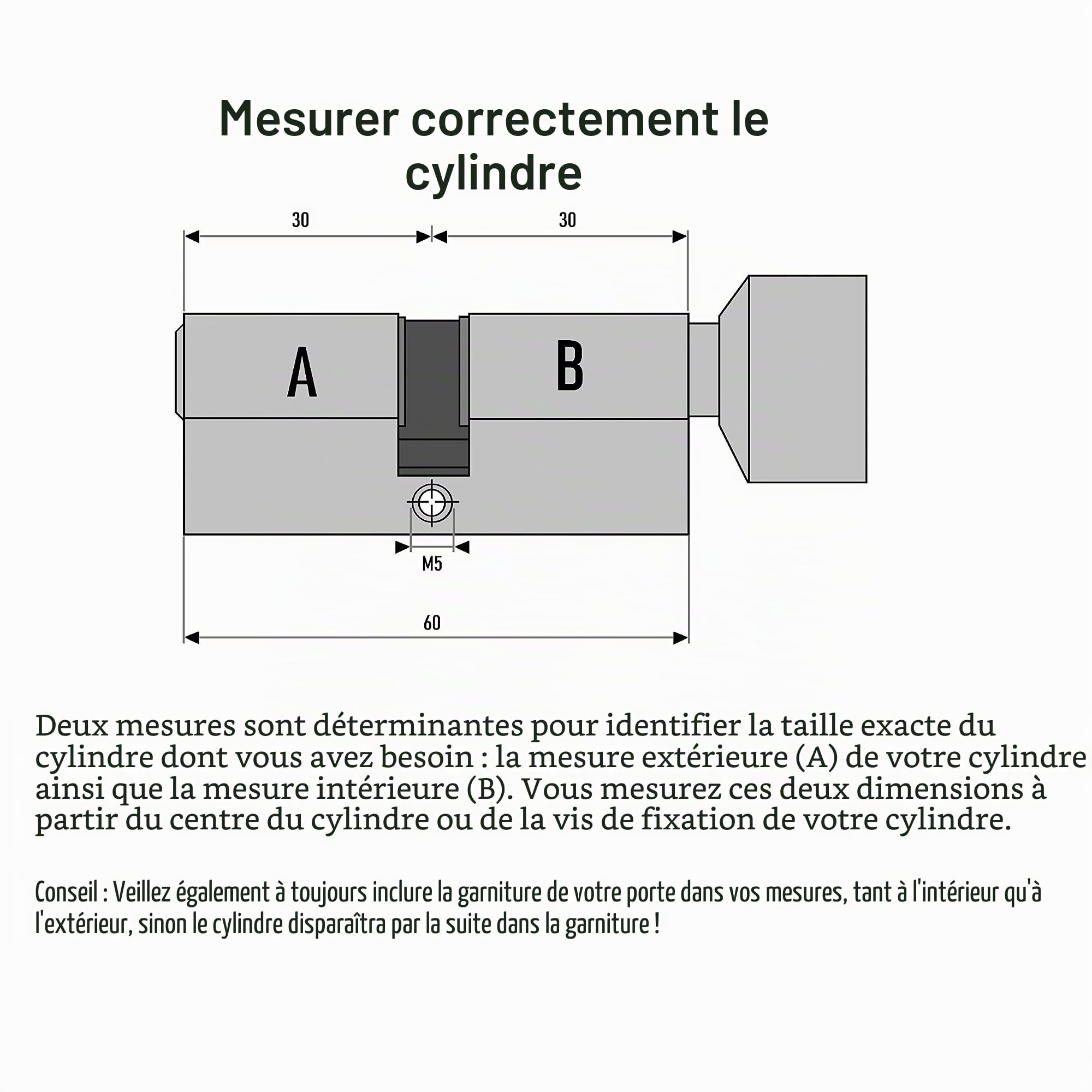 Lot de 4 cylindres à bouton KSN 60 mm 30/30 à fermeture identique avec 20 clés