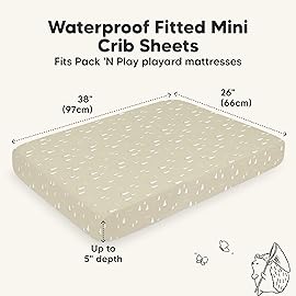 2-Pack Waterproof Pack and Play Sheets, Mini Crib Sheets Fitted for Boy, Girl - 38 x 26 Viscose from Bamboo Pack N Play Mattress Sheets for Graco, Toddler Playard Baby Crib Sheets Neutral(Pine Grove)