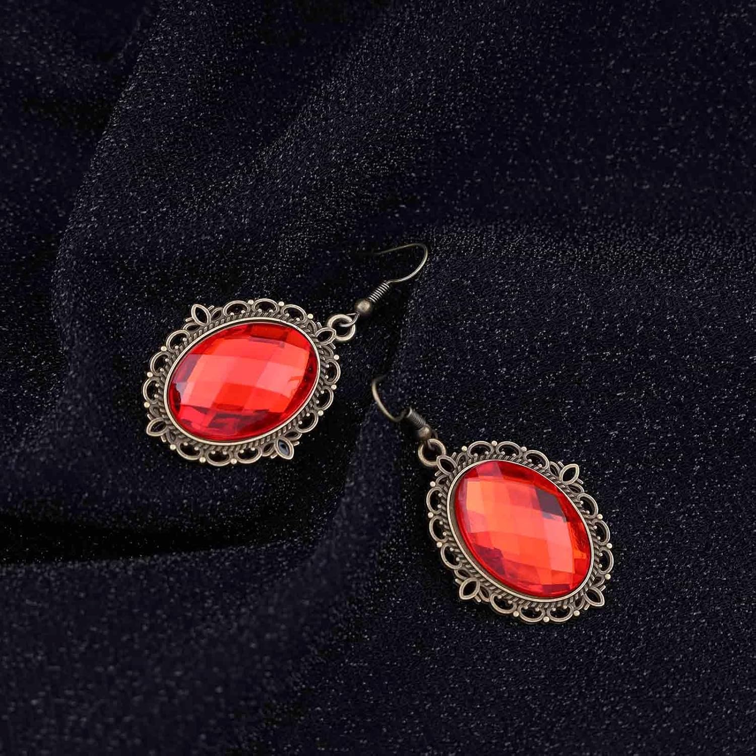 Vintage Oval Ruby Dangle Earrings Red Rhinestone Earrings Ruby Crystal Drop Earrings Victorian Ruby Gemstone Earring Jewelry for Women - Image 4