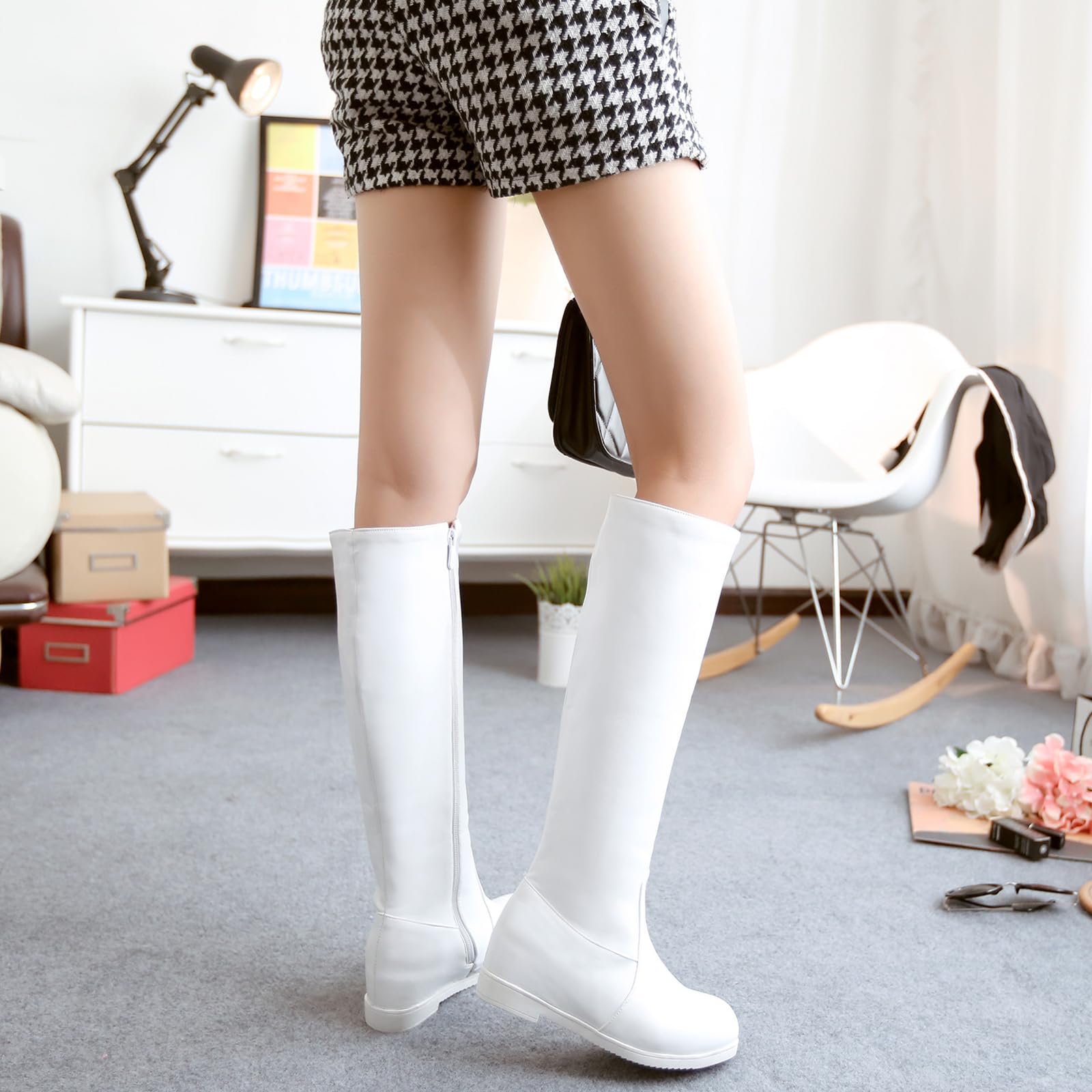 Botas Altas Mujer Cuña Oculta Puntera Redonda Cremallera Lateral