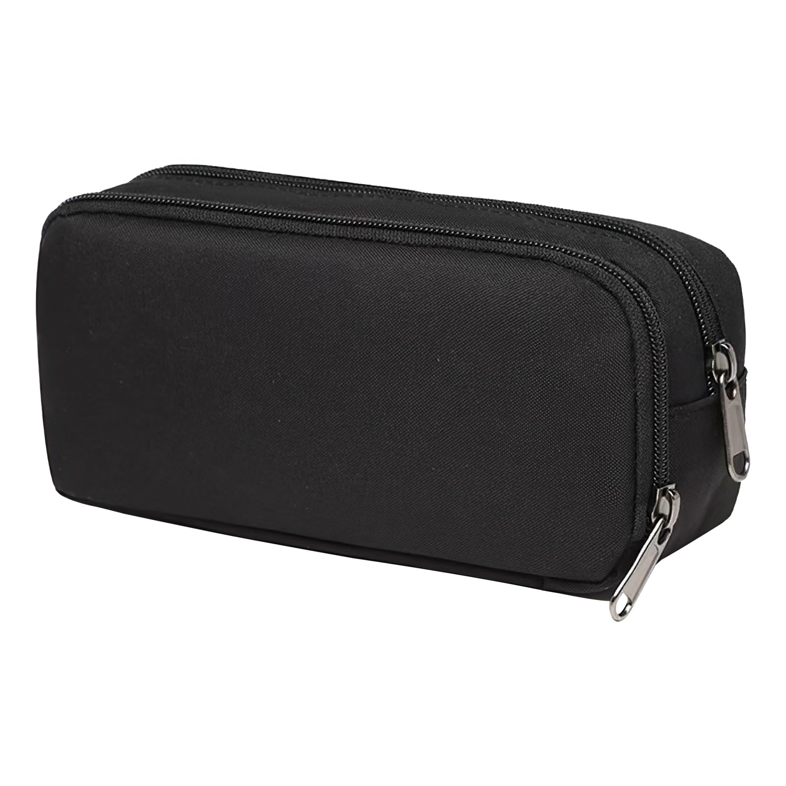Black Pencil Case, Large Capacity Pencil Case With Compartments, Zipper Black Fabric Pencil Cases for Boys And Girls for 2 Compartment Multifunctional Pencils Bag School College Office Stationery