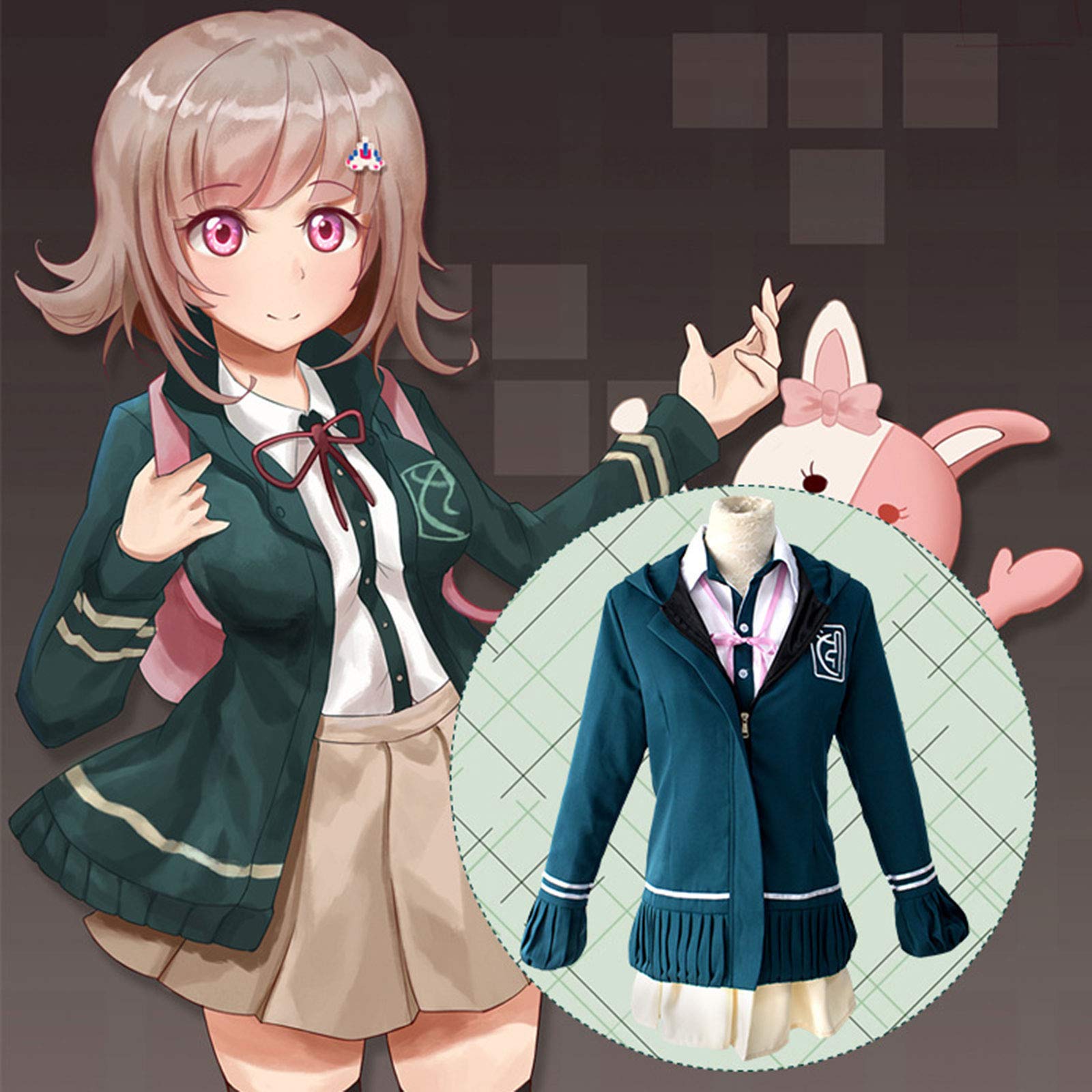 S-vision Anime Halloween Jacket Full Set Wig Chiaki Nanami Cosplay Costume  School Uniform Pics Chiaki Nanami Outfit Uniform Packing 1-S