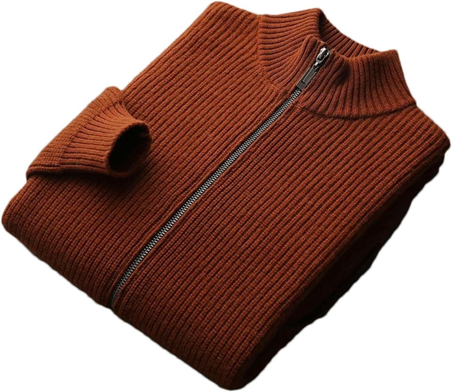 Autumn Winter Half-high-Necked Zipper Wool Cardigan Men's Padded Leisure Knitted Cashmere Bottoming Shirt for Man