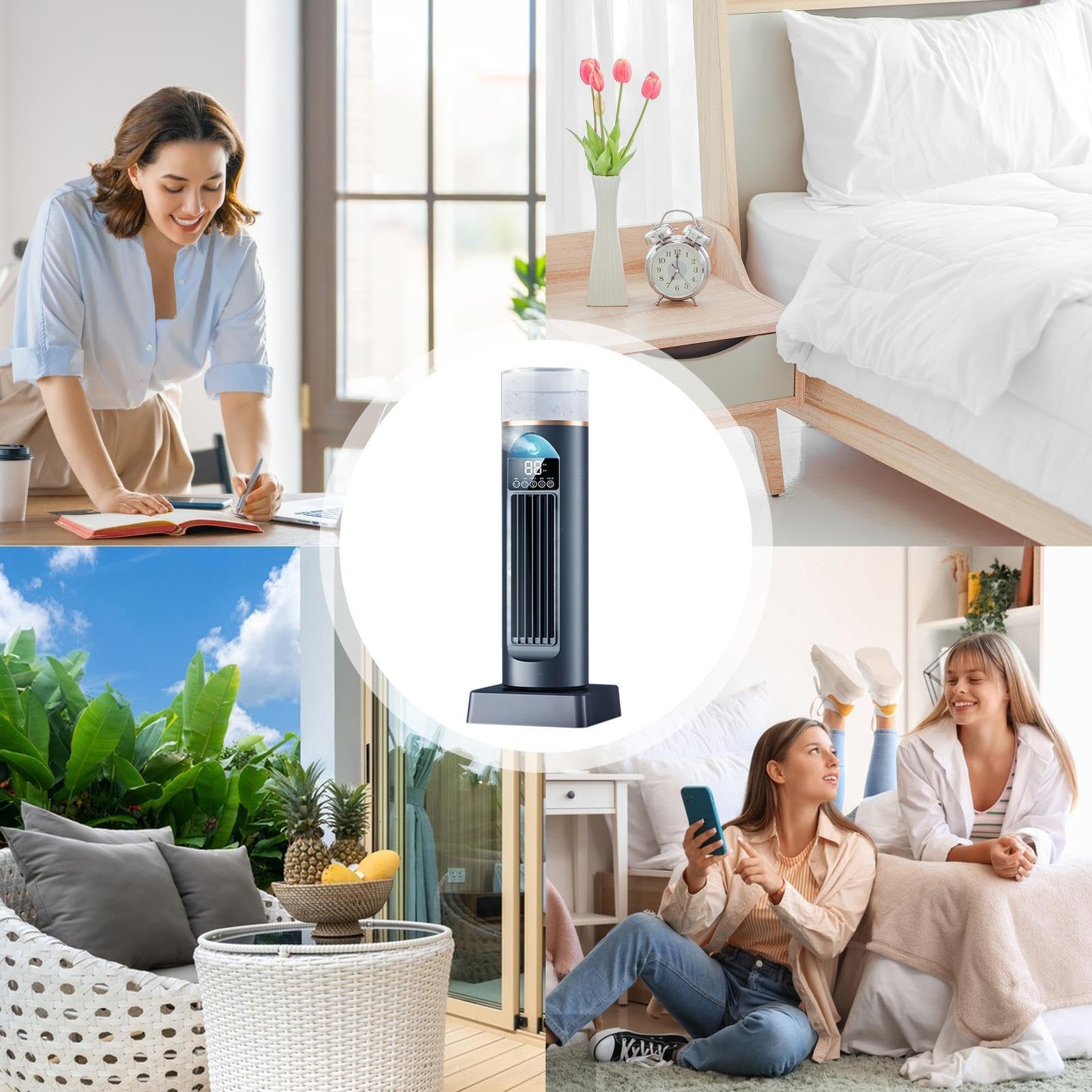 Turm AC -Klimaanlage, Kaltluftventilator, Cool Air Lüfter für Schlafzimmer, Ruhiger oszillierender bladerloser Kühler mit Fernbedienung und Wassertank, 6 Geschwindigkeitsbefeuchter für Schlafzimmer