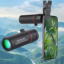 Mini telescópio monocular com suporte de telefone, monóculos HD atualizados 30 x 25 para adultos de alta potência, para observar estrelas, caça, preto