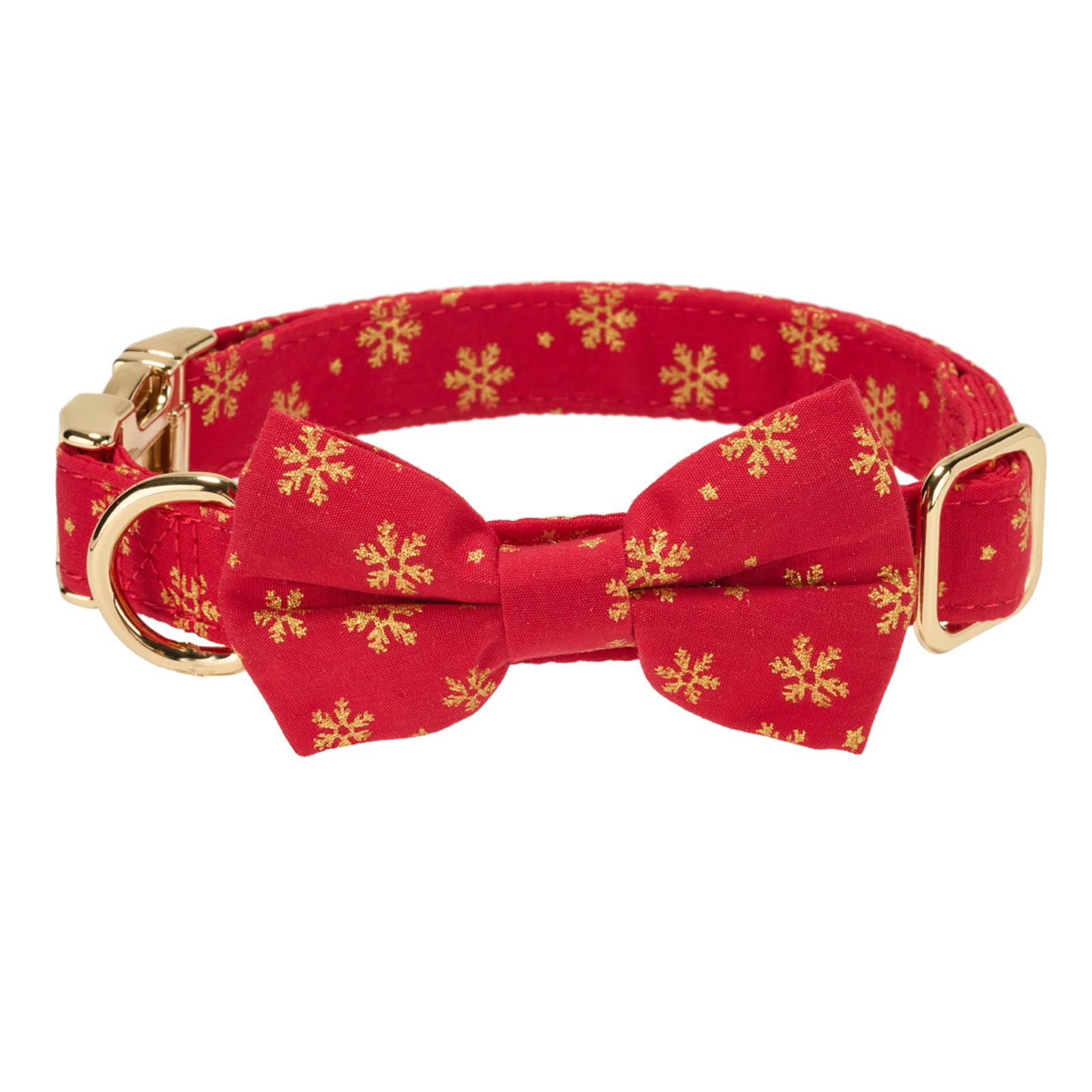 Petiry Christmas Dog Collar with Bow Tie,Red Festive Holiday Pet Collar With Gold Snowflake Pattern For Large Dogs Neck 40-66cm,Red