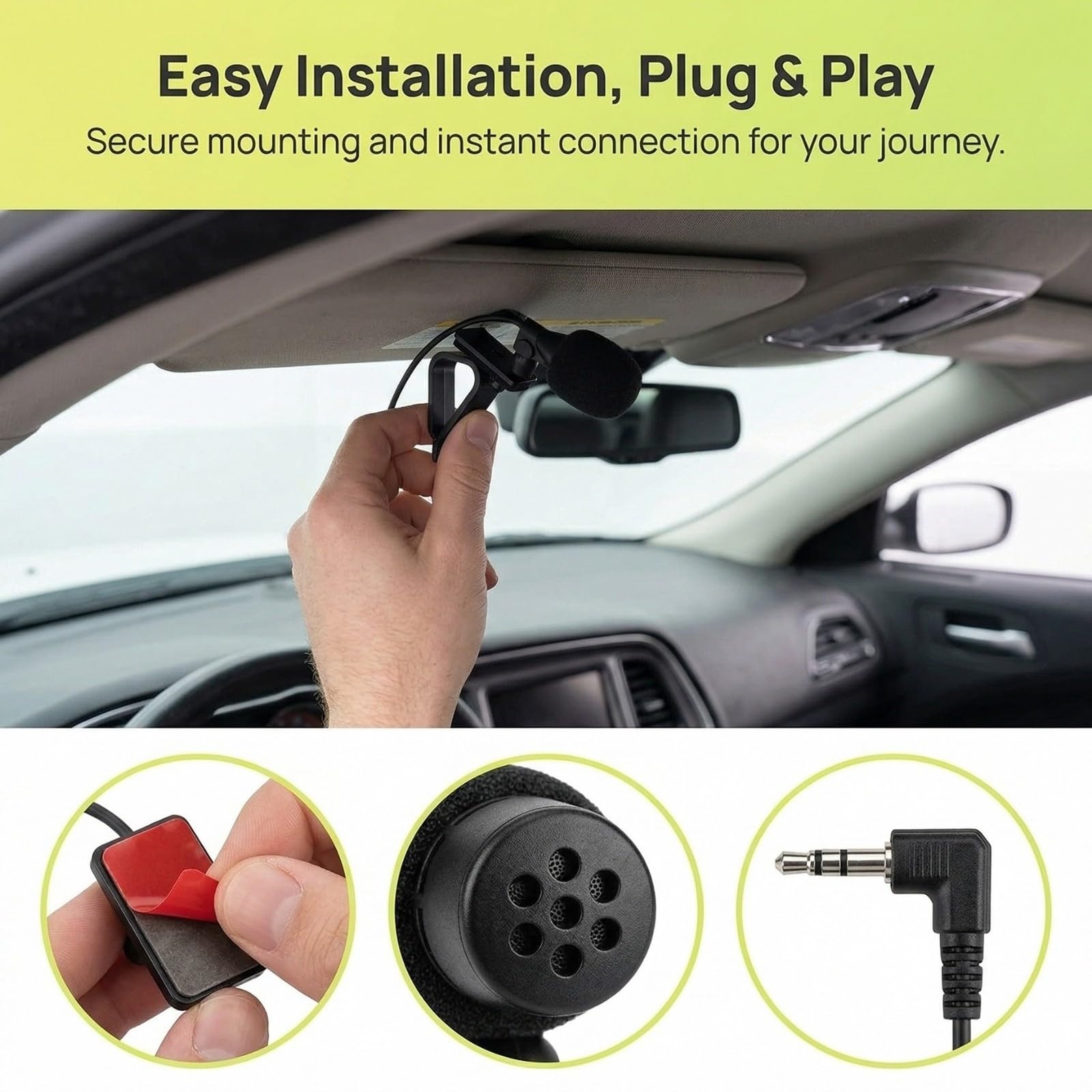 Microfono Autoradio, Microfono Jack 3.5, Plug and Play, con Supporto, per Stereo, Radio, GPS, DVD, Veicolo Unità Principale, Bluetooth(3m)