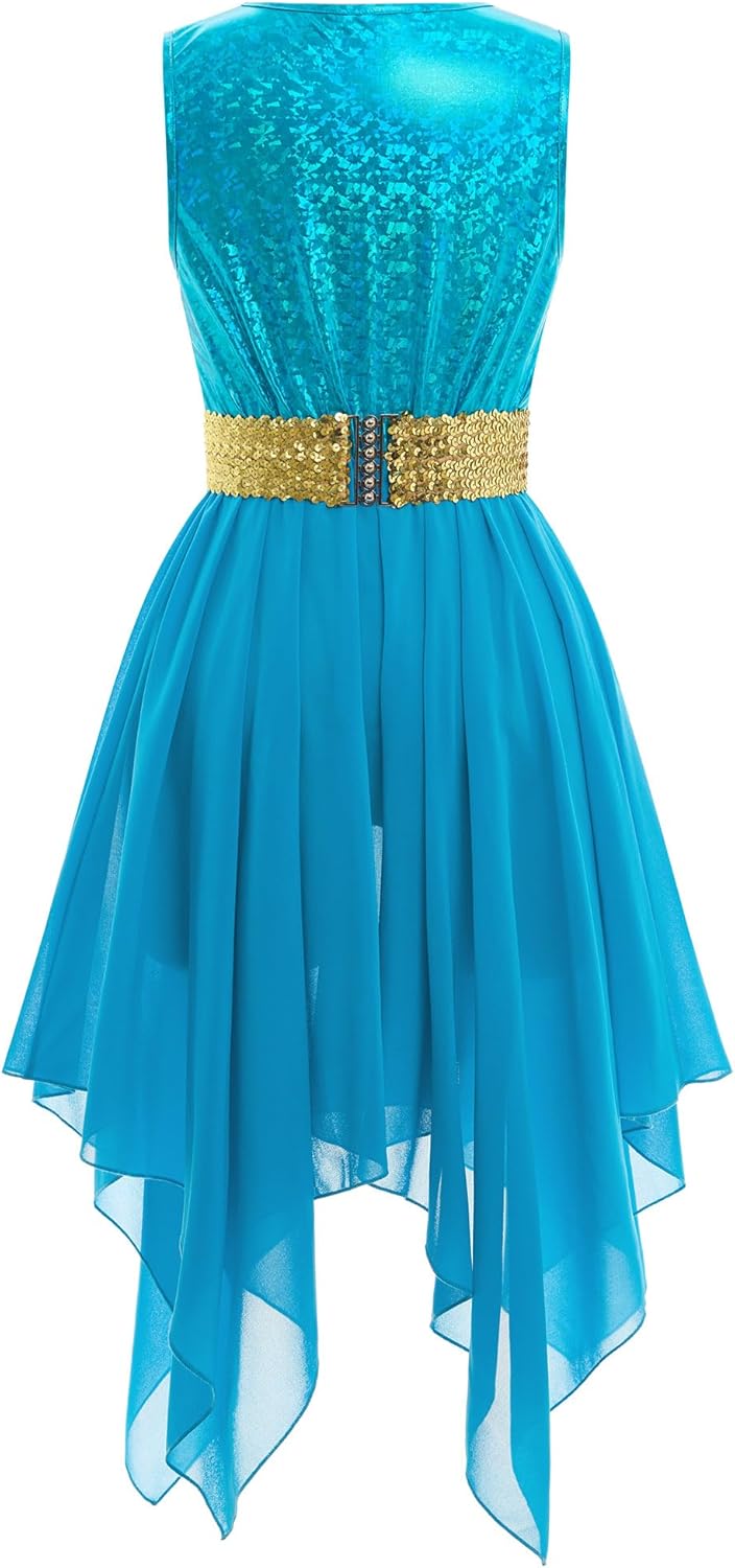 IBAKOM Praise Dance Dress Women Metallic Tank Top Gold Sequins Chiffon Skirt Worship Tunic and Overlay Liturgical Dancewear - Image 3