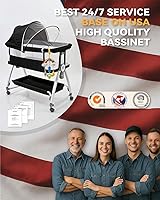 Vista 6 de Moisés 4 en 1 para Bebé Durmiente de Cabecera, Moisés de Cabecera con Ruedas, Moisés Ajustable de 6 Alturas con Colchón Suave, Mosquitero, Juguete