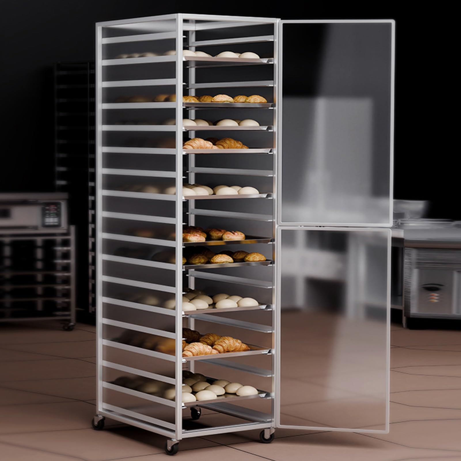 18-warstwowy, zamknięty stojak pieczenia chleba, aluminiowy pieczenia wózku | Kółka obrotowe 360°, duża pojemność przechowywania, odpowiednie półwymiarowych i pełnowymiarowych form pieczenia(Gold)