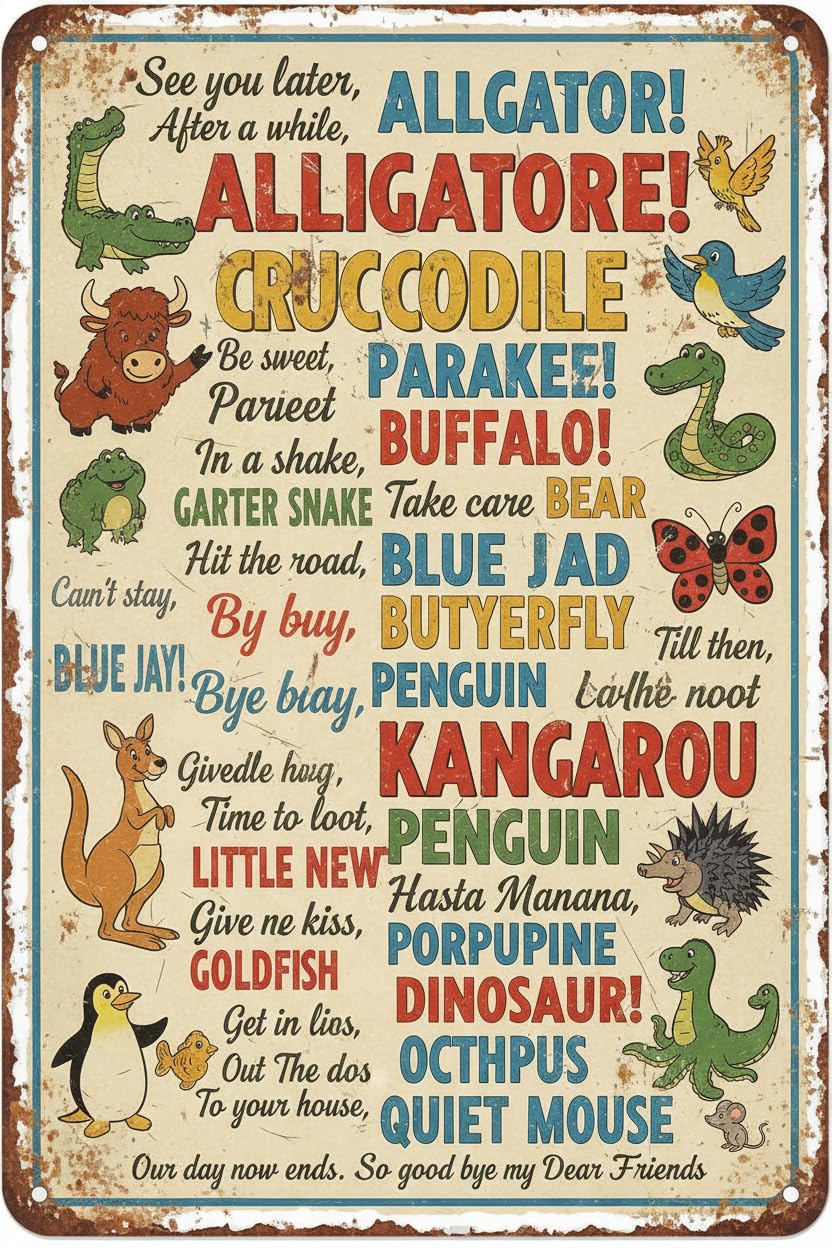 See You Later Alligator Tin Sign, 8x12 Inch Kids Decor