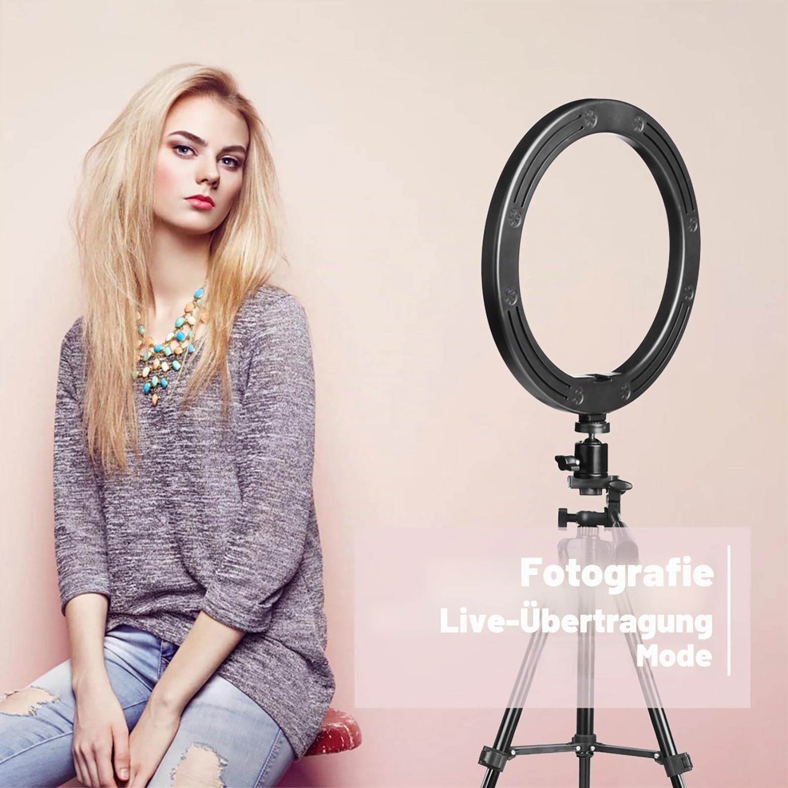 AIXPI LED-Ringlicht 10 mit Stativ und Telefonhalter für Live-Streaming und YouTube-Videos, dimmbares Schreibtisch-Make-up-Ringlicht für Fotografie, Aufnahmen mit 3 Lichtmodi und 10 Helligkeitsstufen
