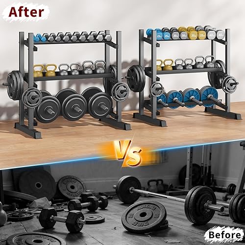 Miniatura 7 de Soporte para mancuernas de 3 niveles, soporte de peso ajustable de 1100 libras para gimnasio en casa, soporte de peso resistente para mancuernas,